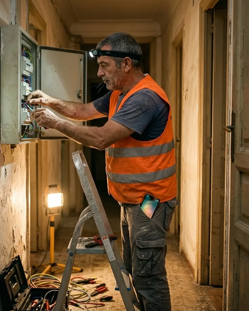 Electricista trabajando en una vivienda