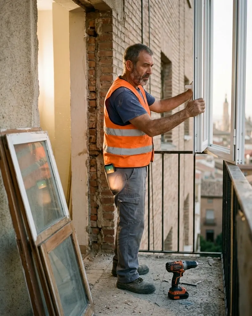 Montador instalando una ventana
